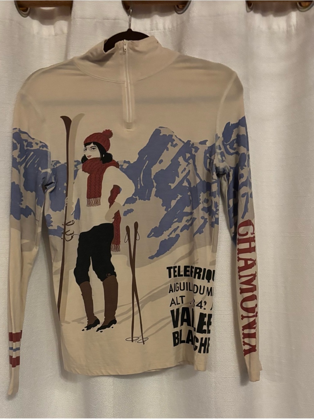 Chamounix Cream Graphic Zip-Up Ski Pullover - Men